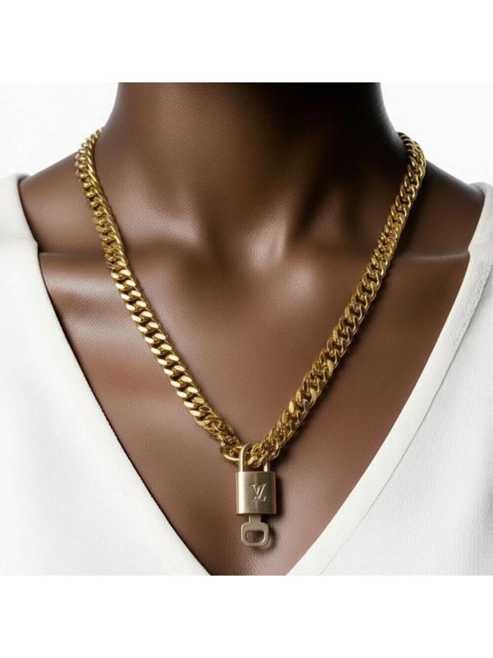 Gold-Plated Necklace with Authentic Louis Vuitton Padlock